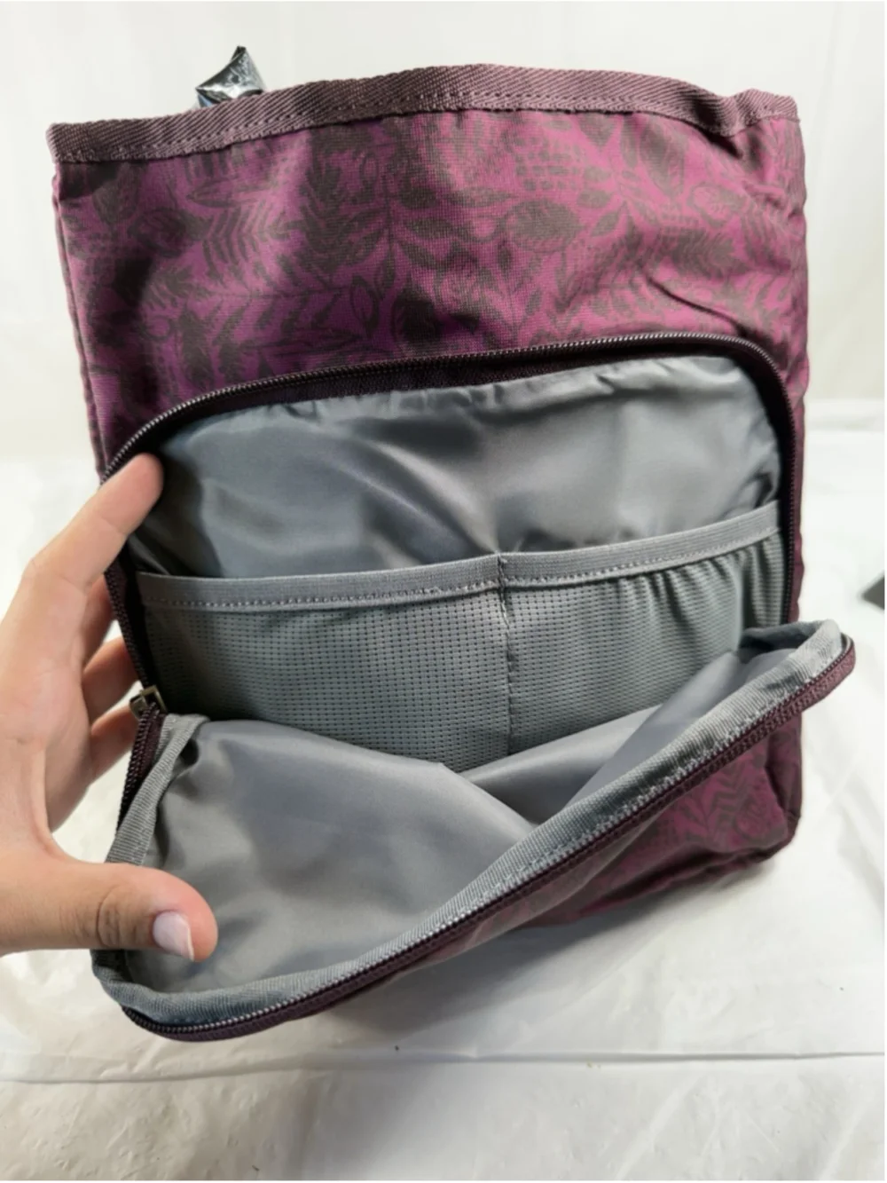 Eddie Bauer Connect Tech Crossbody Bag Burgundy leaf print Travel Tablet Purse